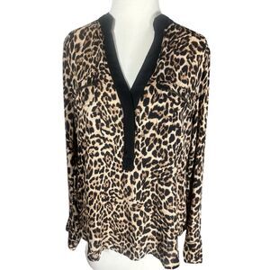 MNK Leopard Print Tunic Blouse Sz L Zip Pockets